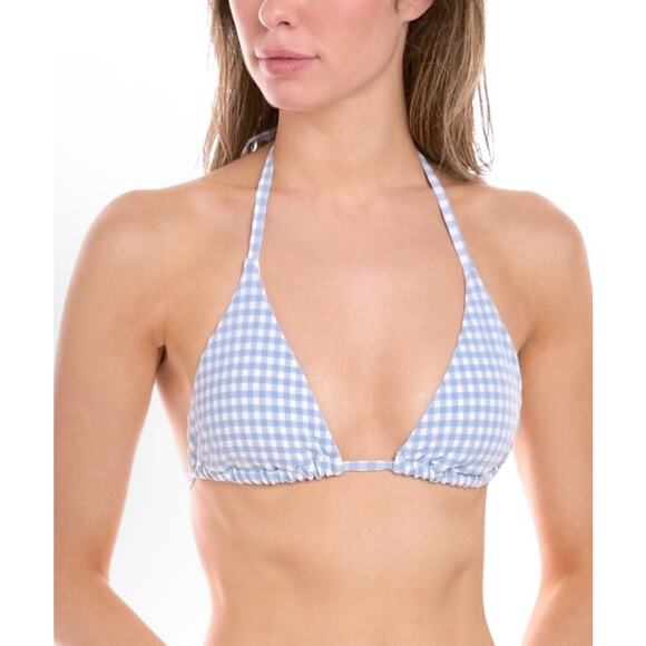 Andie The String Top Size Large Pool Blue White Checkered  Bikini Top Swim‎ NWT - Picture 1 of 11